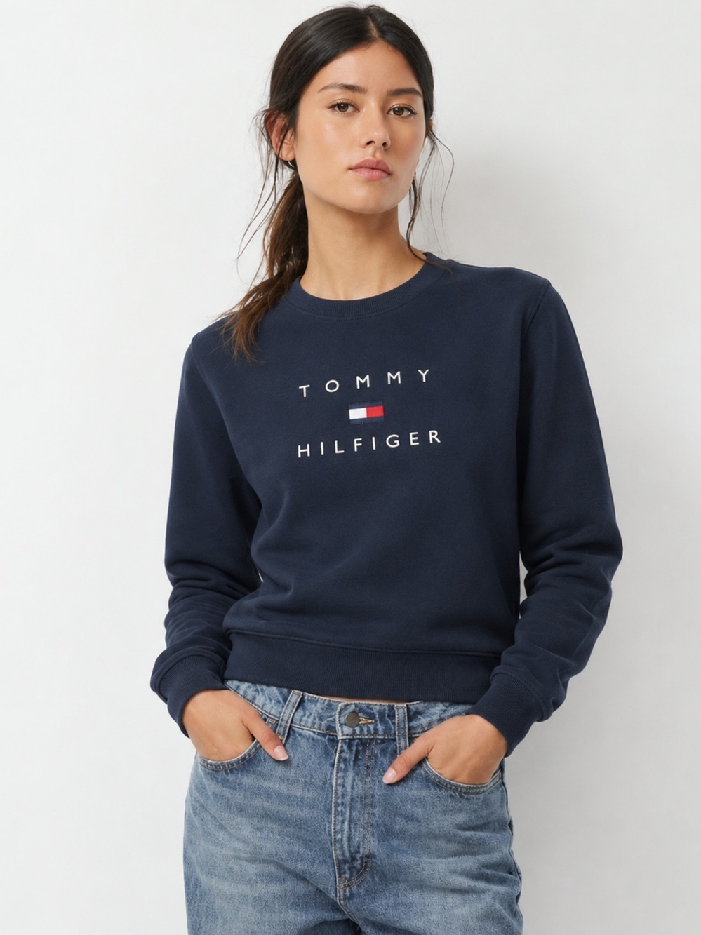 Tommy Hilfiger Navy Logo Crewneck Sweatshirt Size S NWOT